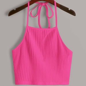 Pink tie cropped top.